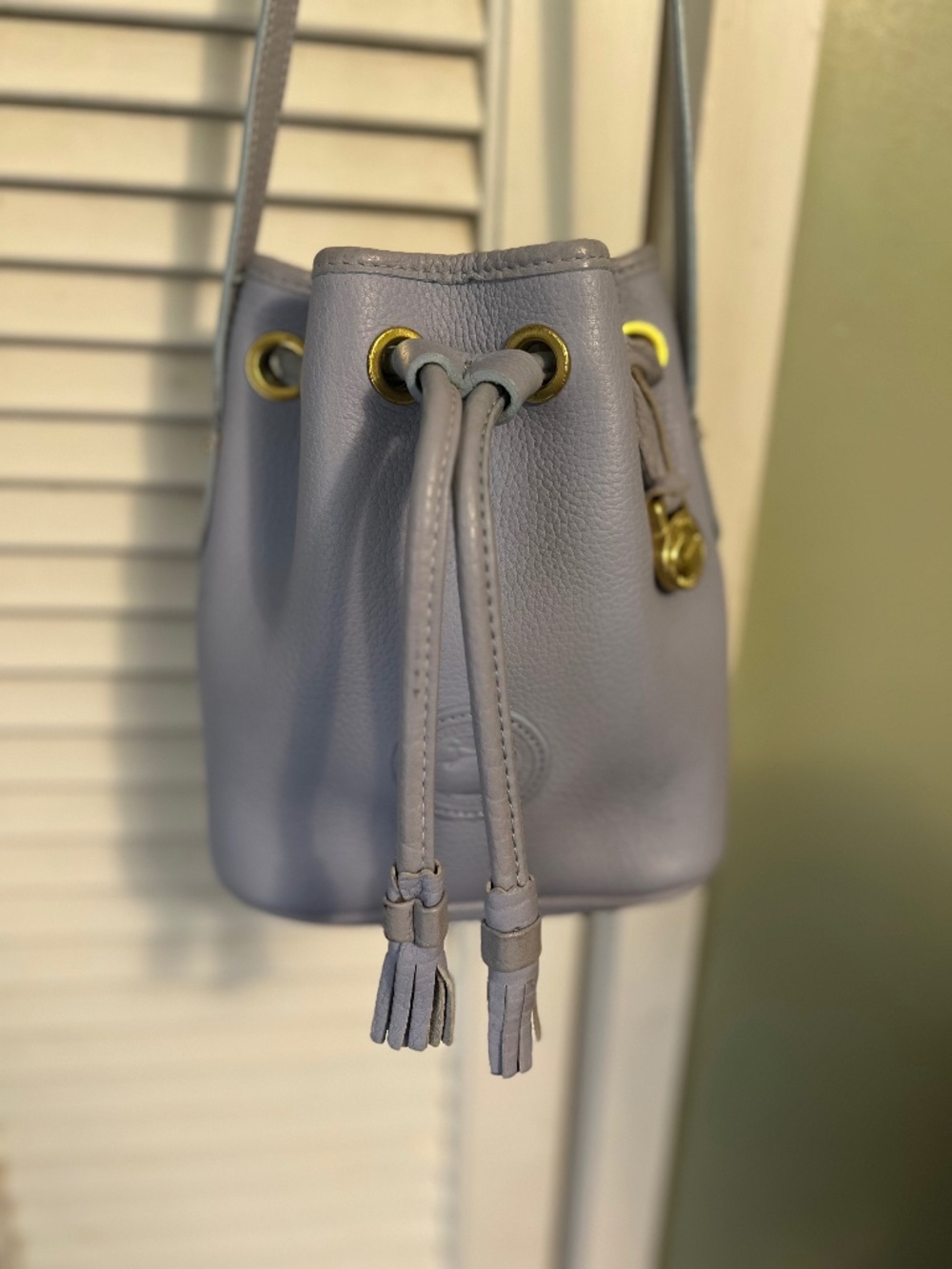 Rare Vintage Dooney and Bourke light blue/purple mini drawstring bucket bag